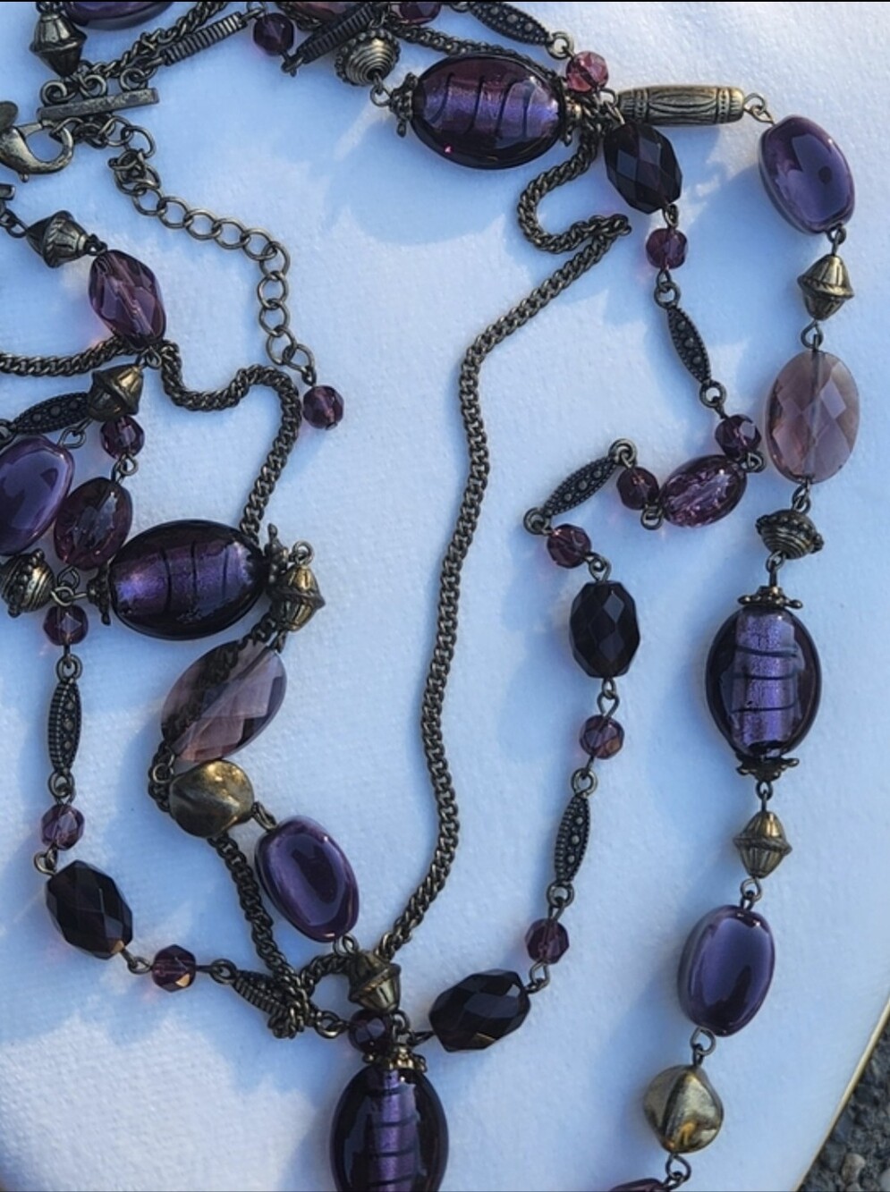 VTG Premier Designs Boho Purple Layered Art Glass Beaded Necklace - Picture 2 of 7